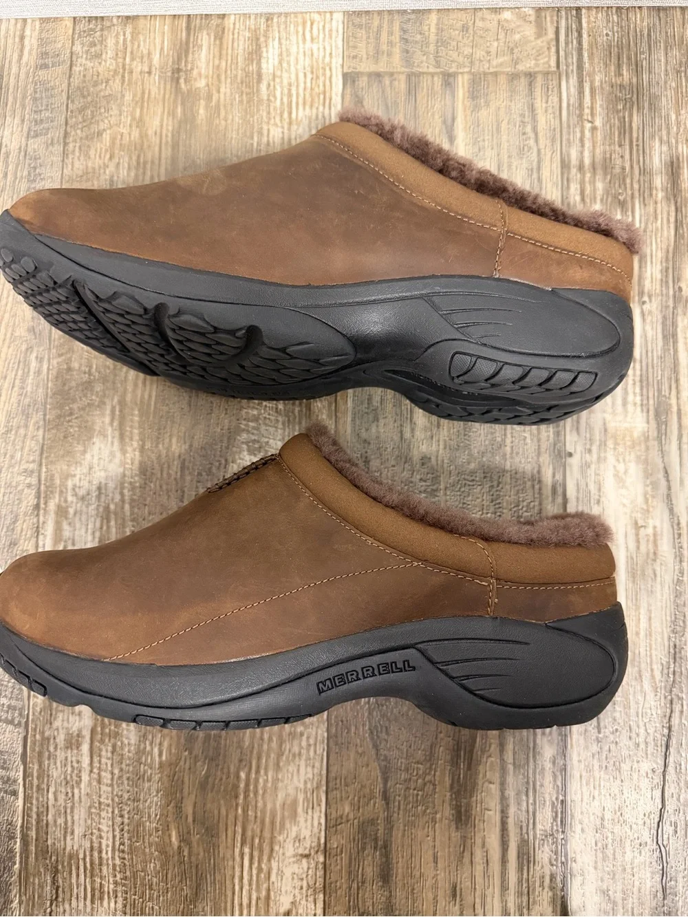 Merrell Brown Shearling-Lined Slip-On Mule Size 10